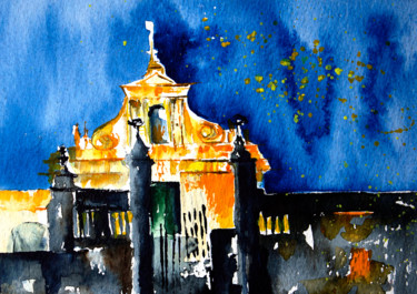 Painting titled "Pondichery-La cathé…" by Véronique Piaser-Moyen, Original Artwork, Watercolor