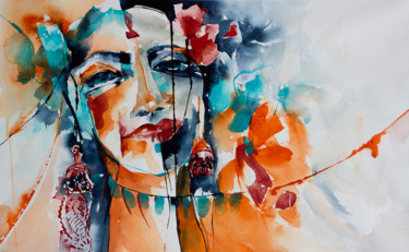 Painting titled "Hijra-02 - l'homme…" by Véronique Piaser-Moyen, Original Artwork, Watercolor