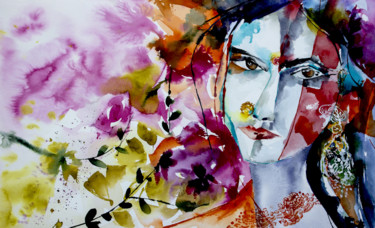 Peinture intitulée "La marchande de fle…" par Véronique Piaser-Moyen, Œuvre d'art originale, Aquarelle
