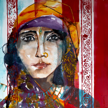 Peinture intitulée "La gypsy de Benares" par Véronique Piaser-Moyen, Œuvre d'art originale, Aquarelle