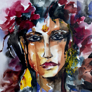 Peinture intitulée "Bharatanatyam-03" par Véronique Piaser-Moyen, Œuvre d'art originale, Aquarelle