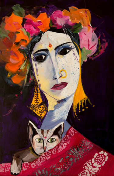 Peinture intitulée "Le chat de la march…" par Véronique Piaser-Moyen, Œuvre d'art originale, Acrylique