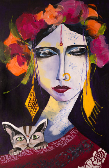 Картина под названием "Le chat de la march…" - Véronique Piaser-Moyen, Подлинное произведение искусства, Акрил