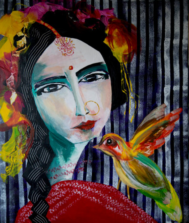 Peinture intitulée "Parrot fortune tell…" par Véronique Piaser-Moyen, Œuvre d'art originale, Acrylique Monté sur Châssis en…