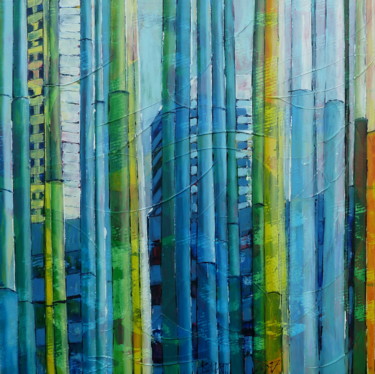 Malerei mit dem Titel ""Bambou Building"" von Barbara Piatti, Original-Kunstwerk, Öl