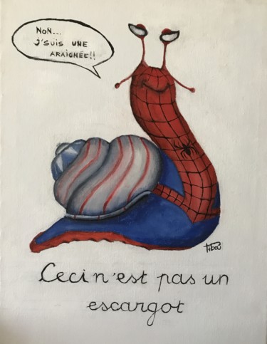 Painting titled "Spidersnail" by Pibou, Original Artwork, Oil Mounted on Wood Stretcher frame