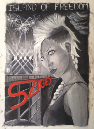 Painting titled "Sziget" by Pibou, Original Artwork, Oil Mounted on Wood Stretcher frame