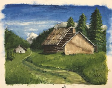 Painting titled "Vallée de la Clarée" by Pibou, Original Artwork, Oil Mounted on Wood Stretcher frame