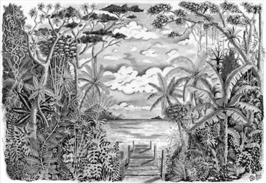 Dessin intitulée "Tropique vue mer" par Pic Art, Œuvre d'art originale, Encre