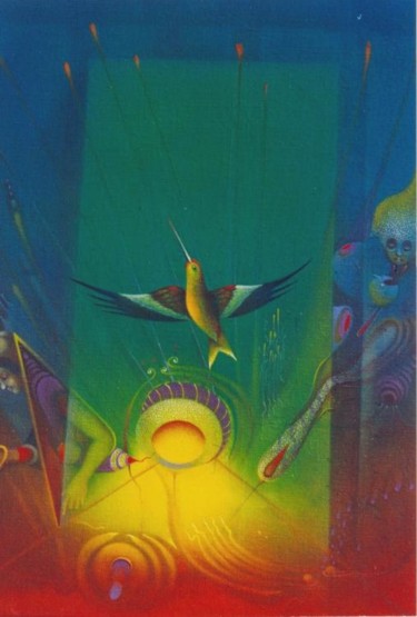 Pintura titulada "colibri cosmico" por Alvaro Mejias, Obra de arte original
