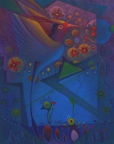 Pintura titulada "la flor del colibri" por Alvaro Mejias, Obra de arte original