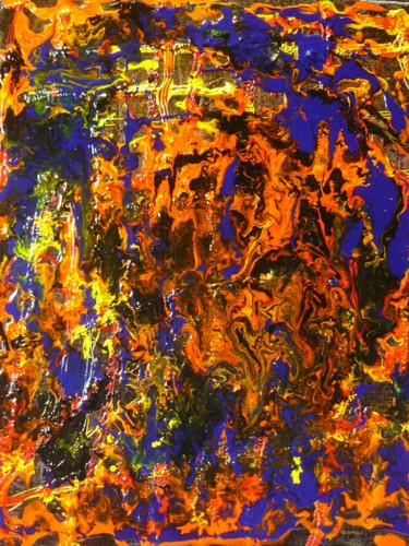 Painting titled "Mer de feu" by Pich, Original Artwork, Acrylic Mounted on Wood Stretcher frame