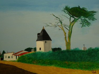 Painting titled "Le moulin de la Boi…" by Pich, Original Artwork, Oil Mounted on Wood Stretcher frame