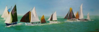 Schilderij getiteld "Flottille en pertui…" door Pich, Origineel Kunstwerk, Acryl Gemonteerd op Frame voor houten brancard