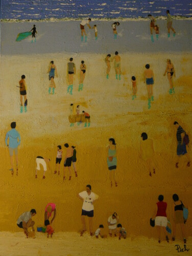 Painting titled "Arnérault' beach" by Pich, Original Artwork, Acrylic Mounted on Wood Stretcher frame