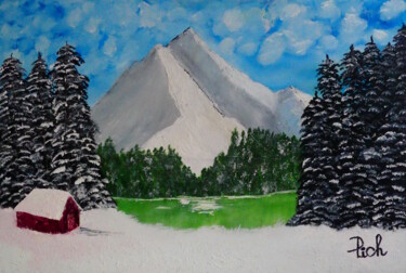 Painting titled "Snow Paradise" by Pich, Original Artwork, Oil Mounted on Wood Panel