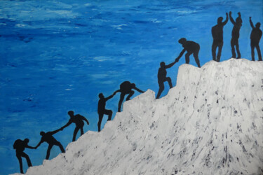 Schilderij getiteld "Solidaire randonnée" door Pich, Origineel Kunstwerk, Olie Gemonteerd op Andere stijve panelen