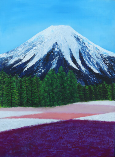 Картина под названием "Le Mont Fuji durant…" - Pich, Подлинное произведение искусства, Акрил Установлен на Другая жесткая па…