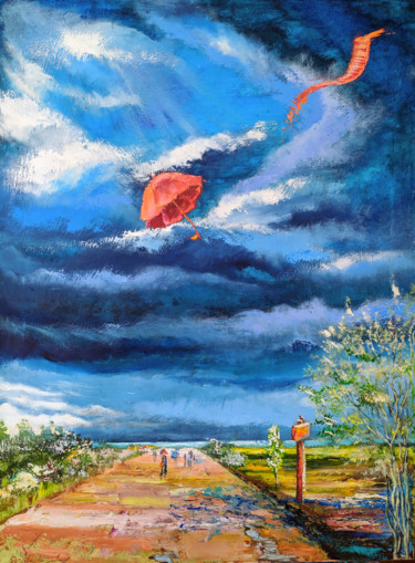 Painting titled "Долгая дорога к мор…" by Olga Pichkurova, Original Artwork, Oil