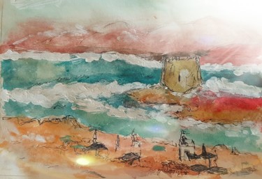 Peinture intitulée "Spiaggia La Pelosa" par Pichov, Œuvre d'art originale, Aquarelle