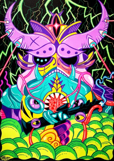 Картина под названием "Monstar #2" - Picklehead, Подлинное произведение искусства, Маркер Установлен на Деревянная рама для…