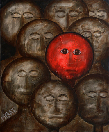 Peinture intitulée ""Lucidité rouge"" par Picrate, Œuvre d'art originale, Acrylique