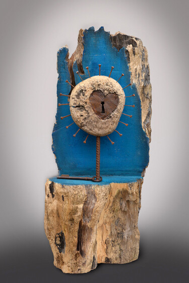 Skulptur mit dem Titel ""Machine à remonter…" von Picrate, Original-Kunstwerk, Holz