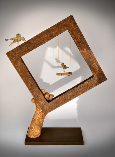 Sculpture titled ""Sortir du Cadre"" by Picrate, Original Artwork, Wood