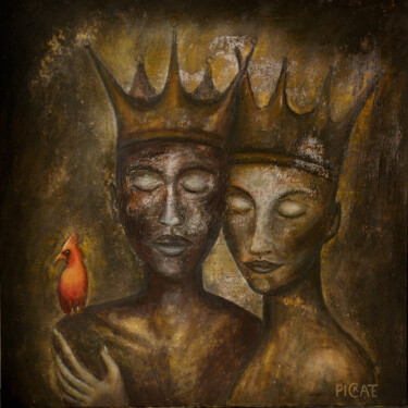 Pintura intitulada "Dark Couple and Red…" por Picrate, Obras de arte originais, Acrílico