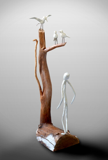 Sculpture titled ""Apprends-moi à Vol…" by Picrate, Original Artwork, Wood