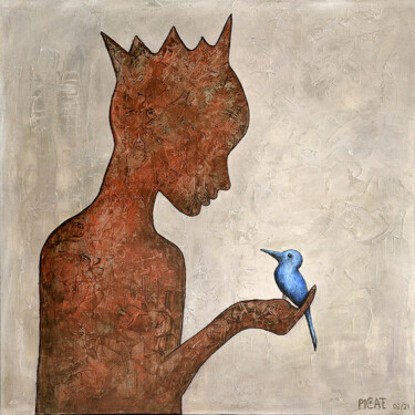 Malerei mit dem Titel ""L'Oiseau Bleu"" von Picrate, Original-Kunstwerk, Acryl