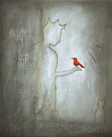 Painting titled "L'Oiseau Rouge" by Picrate, Original Artwork, Acrylic