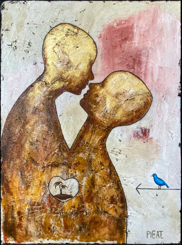 Peinture intitulée ""Le Presque Baiser"" par Picrate, Œuvre d'art originale, Acrylique