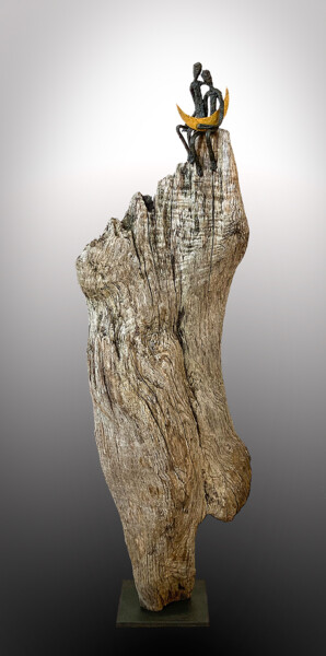 Sculptuur getiteld ""Les Rêveurs"" door Picrate, Origineel Kunstwerk, Hout