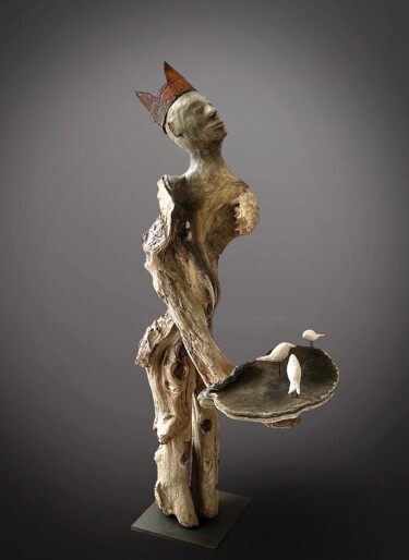 Escultura titulada "L’Offrande" por Picrate, Obra de arte original, Madera