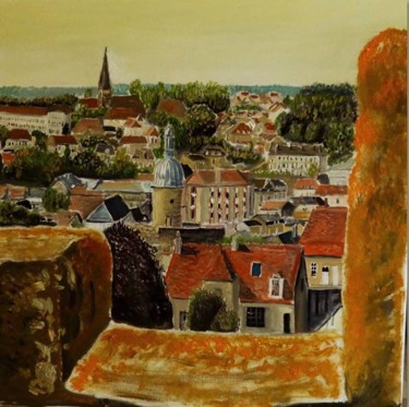 Peinture intitulée "Vue du haut du chât…" par Pictaveron, Œuvre d'art originale, Huile