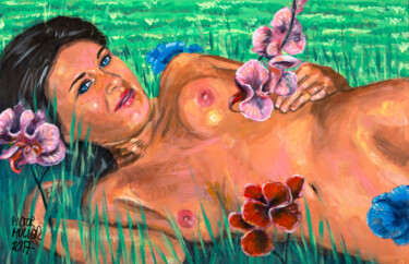 Painting titled "Natalia naked among…" by Pictor Mulier, Original Artwork, Acrylic