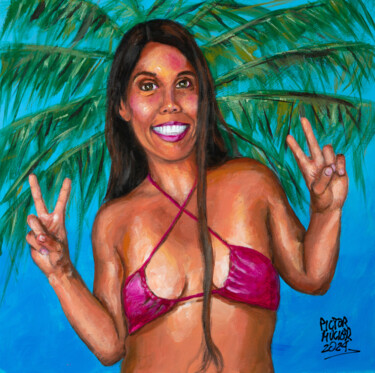 Pintura intitulada "Leina con bikini ro…" por Pictor Mulier, Obras de arte originais, Acrílico