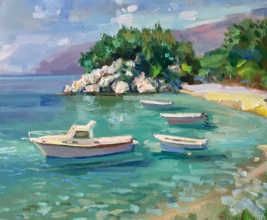 Морской этюд. Лодки. Картина под названием "Морской этюд. Лодки." - Павел Тяпугин, Подлинное произведение искусства, Масло Установлен на Подрамник