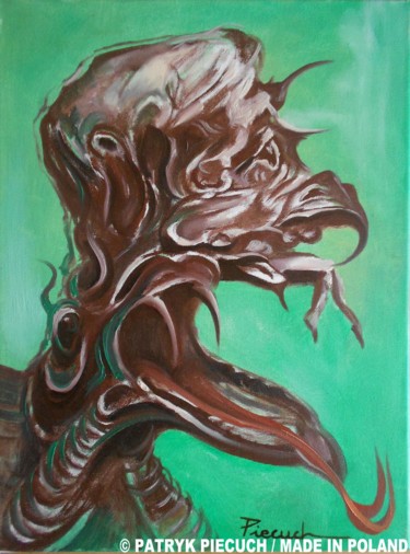 Painting titled "Saurian" by Patryk Piecuch, Original Artwork, Oil