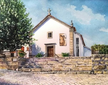 Pittura intitolato ""Largo da Igreja -…" da Piedade Pina, Opera d'arte originale, Acquarello