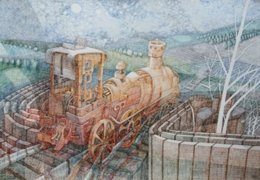 Desenho intitulada "Locomotive" por Dariusz Piekut, Obras de arte originais, Outro