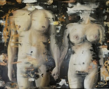 Painting titled "Adam and Eve" by Pier Bertig, Original Artwork, Oil Mounted on Wood Stretcher frame
