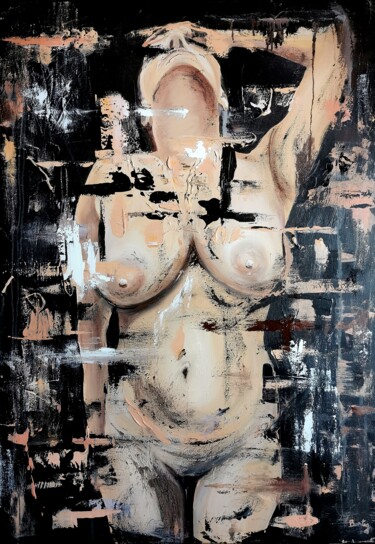 Painting titled "In the womb" by Pier Bertig, Original Artwork, Oil Mounted on Wood Stretcher frame