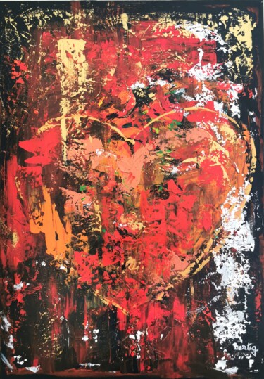 Painting titled "Cuore rosso" by Pier Bertig, Original Artwork, Acrylic Mounted on Wood Stretcher frame