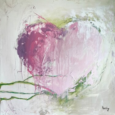 Painting titled "Cuore rosa" by Pier Bertig, Original Artwork, Acrylic Mounted on Wood Stretcher frame
