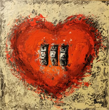 Painting titled "Cuore codice" by Pier Bertig, Original Artwork, Acrylic Mounted on Wood Stretcher frame