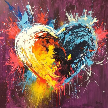 Painting titled "Heart (heartbeat)" by Pier Bertig, Original Artwork, Acrylic Mounted on Wood Stretcher frame