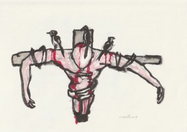 Pittura intitolato "Crucify him" da Pierangelo Rosati, Opera d'arte originale, Inchiostro