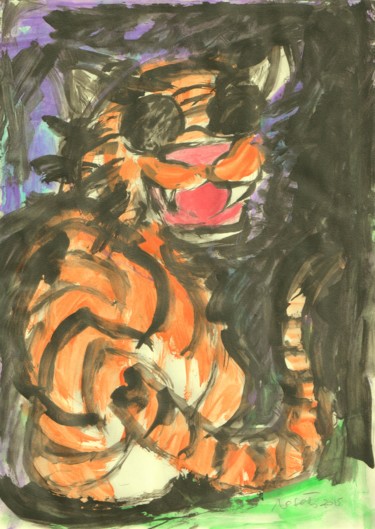 Pittura intitolato "Tigri di carta" da Pierangelo Rosati, Opera d'arte originale, Acquarello